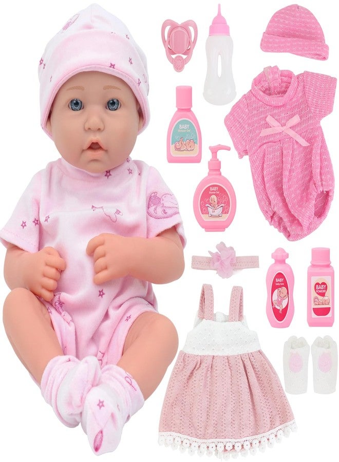 UNICORN ELEMENT 14 Inch Realistic Baby Doll with 15 Piece Accessories Set, Soft Body Baby Girl Doll, with Bottle & Pacifier, Clothes and Hats, Gift Box for Toddlers Ages 3 4 5 - Image 1
